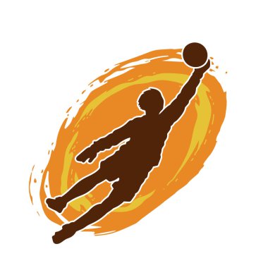 Futbol kalecisinin silueti zıplayan top yakalama pozu