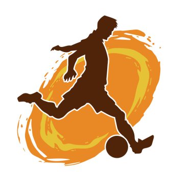 Top tekmeleyen bir erkek futbolcunun silueti. Hareket halindeki bir futbolcunun silueti.