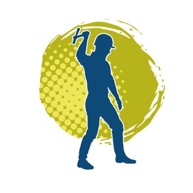 Hareket halindeki bir işçinin silueti, baltasını kullanarak poz verir..