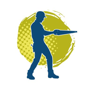 Bir erkek marangoz ya da demir testeresi taşıyan ahşap işçisi silueti.