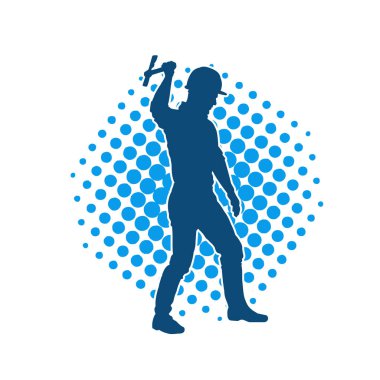 Hareket halindeki bir işçinin silueti, baltasını kullanarak poz verir..