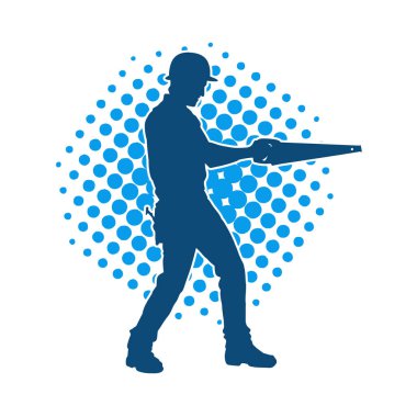 Bir erkek marangoz ya da demir testeresi taşıyan ahşap işçisi silueti.