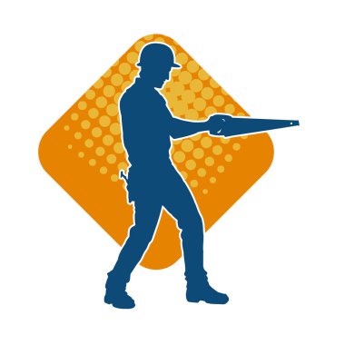 Bir erkek marangoz ya da demir testeresi taşıyan ahşap işçisi silueti.