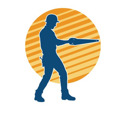 Bir erkek marangoz ya da demir testeresi taşıyan ahşap işçisi silueti.