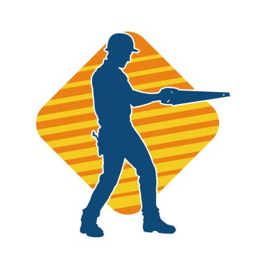 Bir erkek marangoz ya da demir testeresi taşıyan ahşap işçisi silueti.