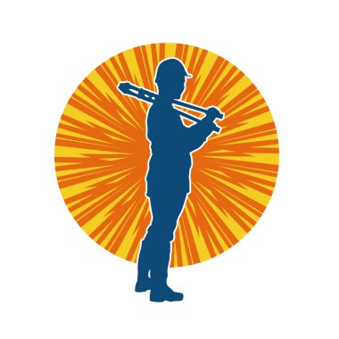 Elinde kerpeten aleti olan bir erkek işçinin silueti.