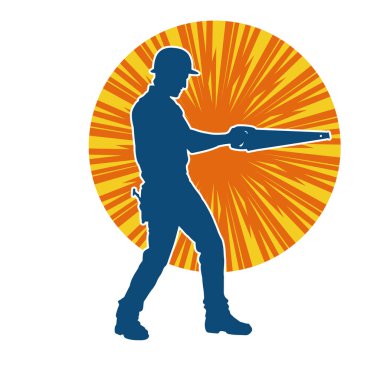 Bir erkek marangoz ya da demir testeresi taşıyan ahşap işçisi silueti.