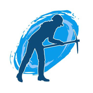 Kazma aletle poz veren, işçi kostümü giyen bir kadının silueti. Kazma aleti taşıyan madenci kostümlü bir kadının silueti..