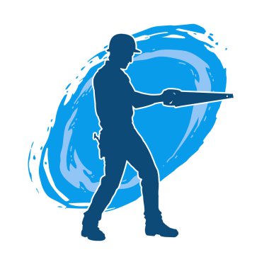 Bir erkek marangoz ya da demir testeresi taşıyan ahşap işçisi silueti.