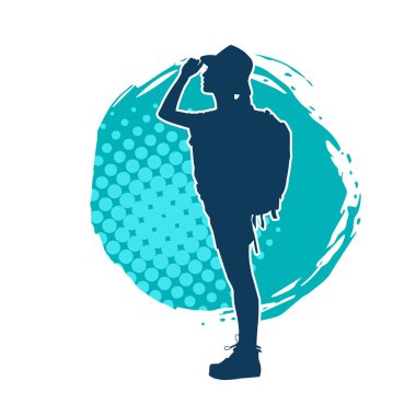 Sırt çantalı bir kadın gezginin silüeti.