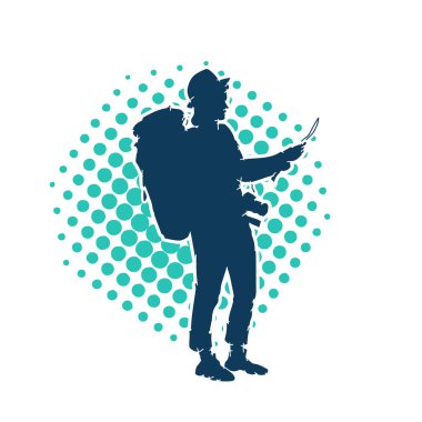 Sırt çantalı bir kadın gezginin silüeti.