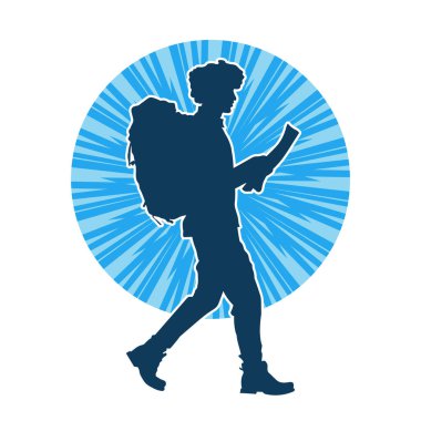 Sırt çantalı bir erkek gezginin silueti.