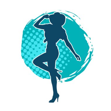 Kovboy kostümü giymiş bir kadın modelin silueti. Poz vermiş bir kovboy kızın silueti..