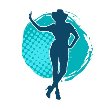 Kovboy kostümü giymiş bir kadın modelin silueti. Poz vermiş bir kovboy kızın silueti..