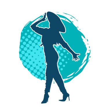 Kovboy kostümü giymiş bir kadın modelin silueti. Poz vermiş bir kovboy kızın silueti..