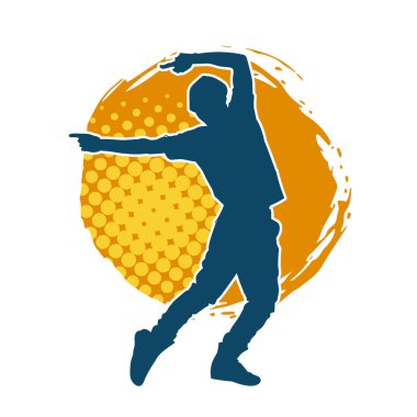 Hareket halindeki bir erkek dansçının silueti. Dans eden zayıf bir adamın silueti..