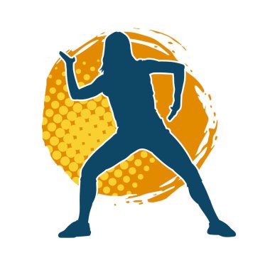 Hareketli bir kadın dansçının silueti. Dans eden zayıf bir kadının silueti..