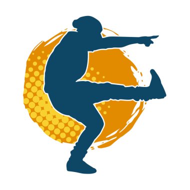 Hareket halindeki bir erkek dansçının silueti. Dans eden zayıf bir adamın silueti..