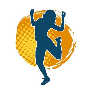 Hareketli bir kadın dansçının silueti. Dans eden zayıf bir kadının silueti..