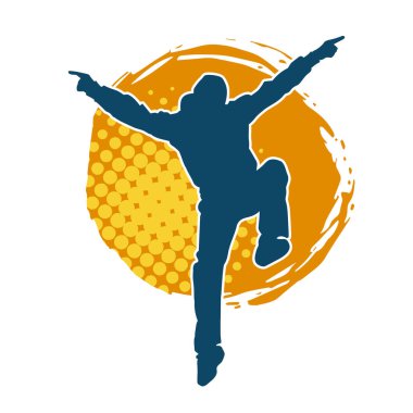 Hareket halindeki bir erkek dansçının silueti. Dans eden zayıf bir adamın silueti..