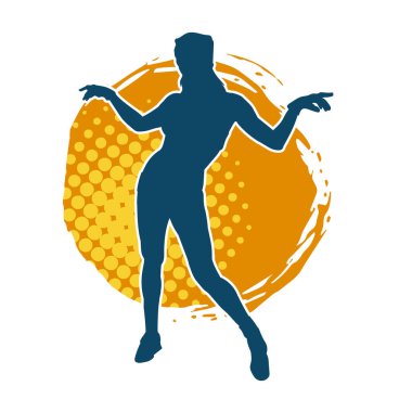 Hareketli bir kadın dansçının silueti. Dans eden zayıf bir kadının silueti..