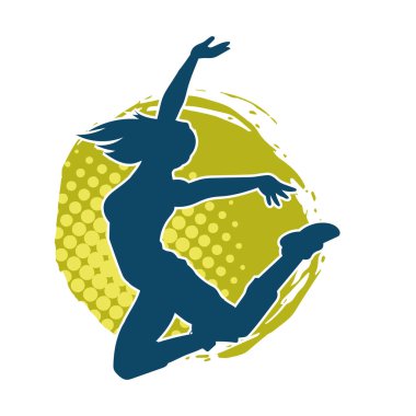 Hareketli bir kadın dansçının silueti. Dans eden zayıf bir kadının silueti..