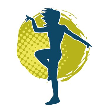 Hareketli bir kadın dansçının silueti. Dans eden zayıf bir kadının silueti..