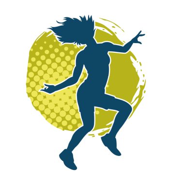 Hareketli bir kadın dansçının silueti. Dans eden zayıf bir kadının silueti..