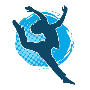 Hareket halindeki bir erkek dansçının silueti. Dans eden zayıf bir adamın silueti..