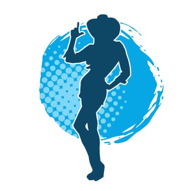 Kovboy kostümü giymiş bir kadın modelin silueti. Poz vermiş bir kovboy kızın silueti..