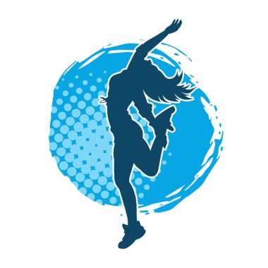 Hareketli bir kadın dansçının silueti. Dans eden zayıf bir kadının silueti..