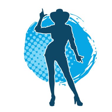 Kovboy kostümü giymiş bir kadın modelin silueti. Poz vermiş bir kovboy kızın silueti..