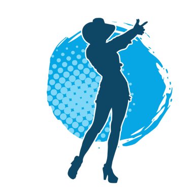 Kovboy kostümü giymiş bir kadın modelin silueti. Poz vermiş bir kovboy kızın silueti..