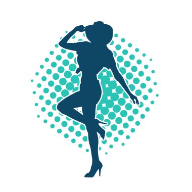 Kovboy kostümü giymiş bir kadın modelin silueti. Poz vermiş bir kovboy kızın silueti..