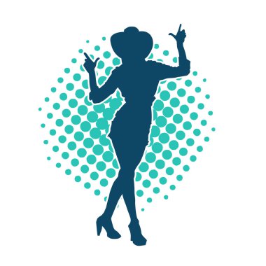 Kovboy kostümü giymiş bir kadın modelin silueti. Poz vermiş bir kovboy kızın silueti..