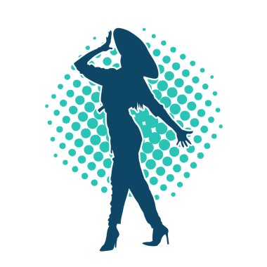 Kovboy kostümü giymiş bir kadın modelin silueti. Poz vermiş bir kovboy kızın silueti..