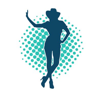 Kovboy kostümü giymiş bir kadın modelin silueti. Poz vermiş bir kovboy kızın silueti..