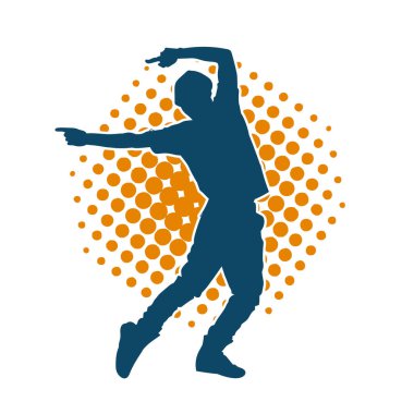 Hareket halindeki bir erkek dansçının silueti. Dans eden zayıf bir adamın silueti..