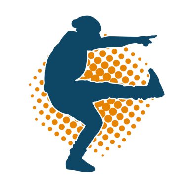 Hareket halindeki bir erkek dansçının silueti. Dans eden zayıf bir adamın silueti..