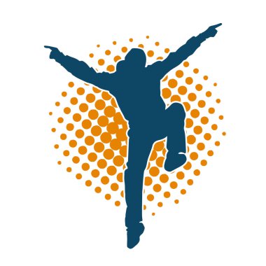 Hareket halindeki bir erkek dansçının silueti. Dans eden zayıf bir adamın silueti..