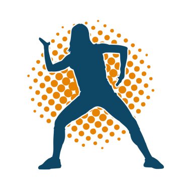 Hareketli bir kadın dansçının silueti. Dans eden zayıf bir kadının silueti..