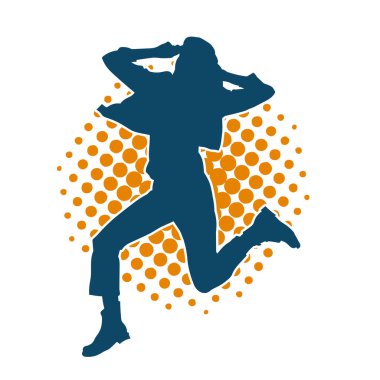 Hareketli bir kadın dansçının silueti. Dans eden zayıf bir kadının silueti..