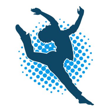 Hareket halindeki bir erkek dansçının silueti. Dans eden zayıf bir adamın silueti..