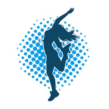 Hareketli bir kadın dansçının silueti. Dans eden zayıf bir kadının silueti..