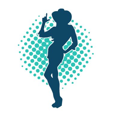 Kovboy kostümü giymiş bir kadın modelin silueti. Poz vermiş bir kovboy kızın silueti..