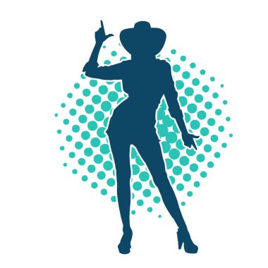 Kovboy kostümü giymiş bir kadın modelin silueti. Poz vermiş bir kovboy kızın silueti..