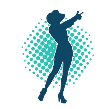 Kovboy kostümü giymiş bir kadın modelin silueti. Poz vermiş bir kovboy kızın silueti..