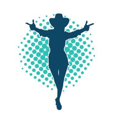 Kovboy kostümü giymiş bir kadın modelin silueti. Poz vermiş bir kovboy kızın silueti..