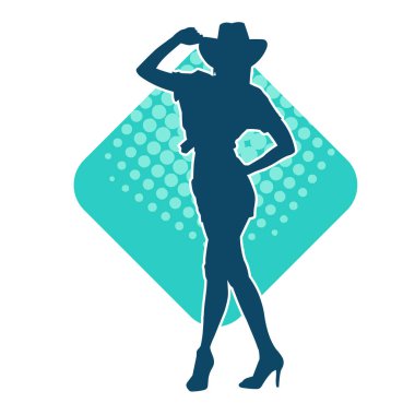 Kovboy kostümü giymiş bir kadın modelin silueti. Poz vermiş bir kovboy kızın silueti..