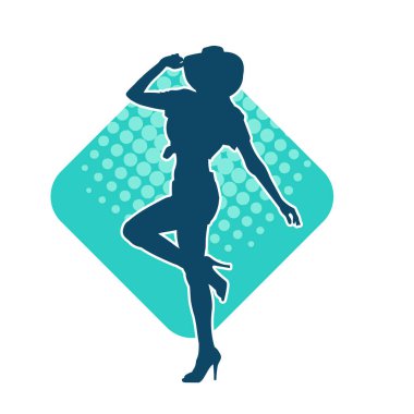 Kovboy kostümü giymiş bir kadın modelin silueti. Poz vermiş bir kovboy kızın silueti..